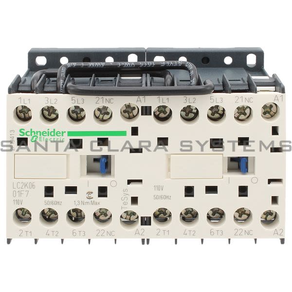 Telemecanique LC2K0601F7 TeSys K reversing contactor - 3P - AC-3 <= 440 V 6 A - 1 NC - 110 V AC coil Product Image