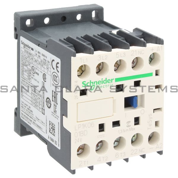 Telemecanique LP1K0601BD TeSys K contactor - 3P - AC-3 <= 440 V 6 A - 1 NC aux. - 24 V DC coil Product Image