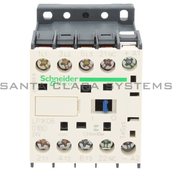 Telemecanique LP1K0601BD TeSys K contactor - 3P - AC-3 <= 440 V 6 A - 1 NC aux. - 24 V DC coil Product Image