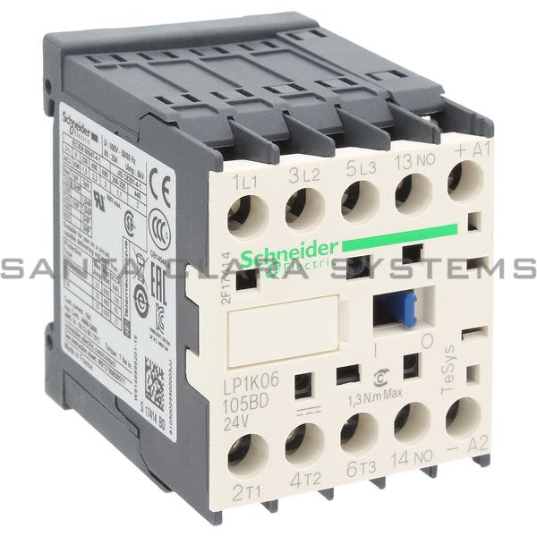 Telemecanique LP1K06105BD TeSys K contactor - 3P - AC-3 <= 440 V 6 A - 1 NO aux. - 24 V DC coil Product Image