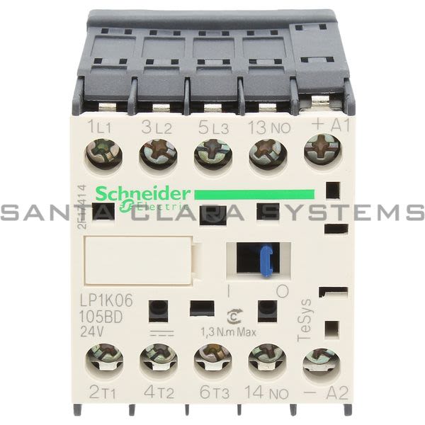 Telemecanique LP1K06105BD TeSys K contactor - 3P - AC-3 <= 440 V 6 A - 1 NO aux. - 24 V DC coil Product Image