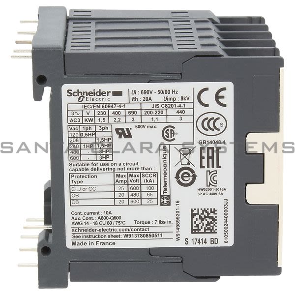Telemecanique LP1K06105BD TeSys K contactor - 3P - AC-3 <= 440 V 6 A - 1 NO aux. - 24 V DC coil Product Image