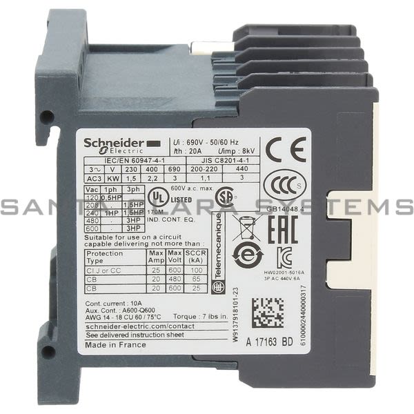 Telemecanique LP1K0610BD TeSys K contactor - 3P - AC-3 <= 440 V 6 A - 1 NO aux. - 24 V DC coil Product Image
