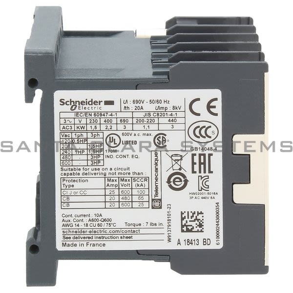 Telemecanique LP1K0610BD3 TeSys K contactor - 3P - AC-3 <= 440 V 6 A - 1 NO aux. - 24 V DC coil Product Image