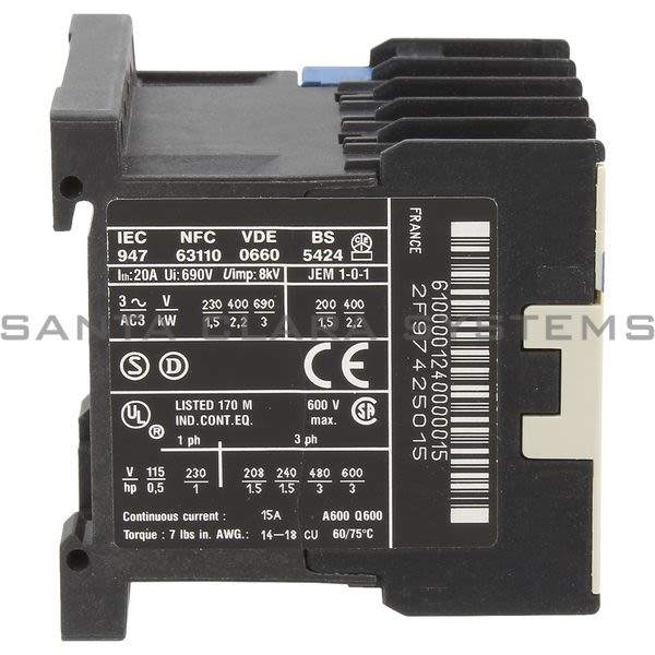 Telemecanique LP1K0610JD TeSys K contactor - 3P - AC-3 <= 440 V 6 A - 1 NO aux. - 12 V DC coil Product Image