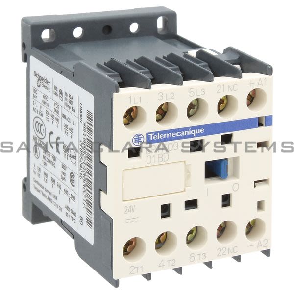 Telemecanique LP1K0901BD TeSys K contactor - 3P - AC-3 <= 440 V 9 A - 1 NC aux. - 24 V DC coil Product Image