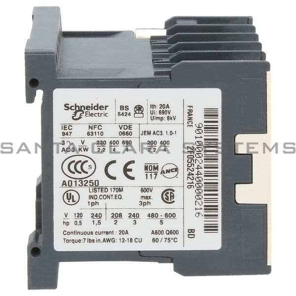 Telemecanique LP1K0901BD TeSys K contactor - 3P - AC-3 <= 440 V 9 A - 1 NC aux. - 24 V DC coil Product Image