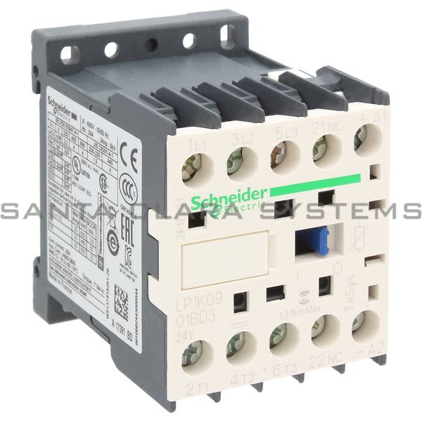 Telemecanique LP1K0901BD3 TeSys K contactor - 3P - AC-3 <= 440 V 9 A - 1 NC aux. - 24 V DC coil Product Image