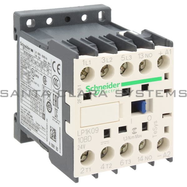 Telemecanique LP1K0910BD TeSys K contactor - 3P - AC-3 <= 440 V 9 A - 1 NO aux. - 24 V DC coil Product Image