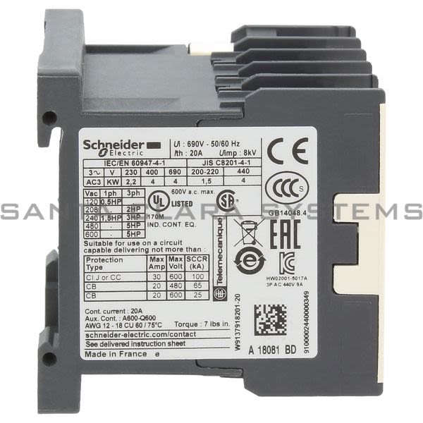 Telemecanique LP1K0910BD TeSys K contactor - 3P - AC-3 <= 440 V 9 A - 1 NO aux. - 24 V DC coil Product Image