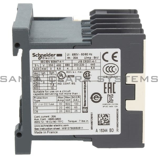 Telemecanique LP1K1201BD TeSys K contactor - 3P - AC-3 <= 440 V 12 A - 1 NC aux. - 24 V DC coil Product Image
