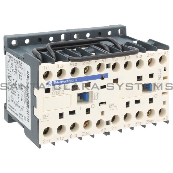 Telemecanique LP2K0601BD3 TeSys K reversing contactor - 3P - AC-3 <= 440 V 6 A - 1 NC - 24 V DC coil Product Image