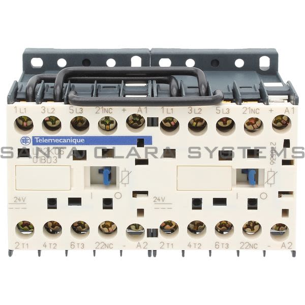 Telemecanique LP2K0601BD3 TeSys K reversing contactor - 3P - AC-3 <= 440 V 6 A - 1 NC - 24 V DC coil Product Image