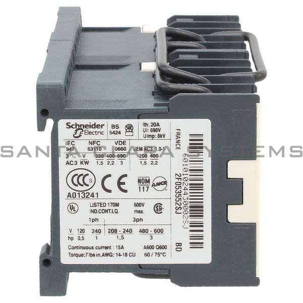 Telemecanique LP2K0601BD3 TeSys K reversing contactor - 3P - AC-3 <= 440 V 6 A - 1 NC - 24 V DC coil Product Image