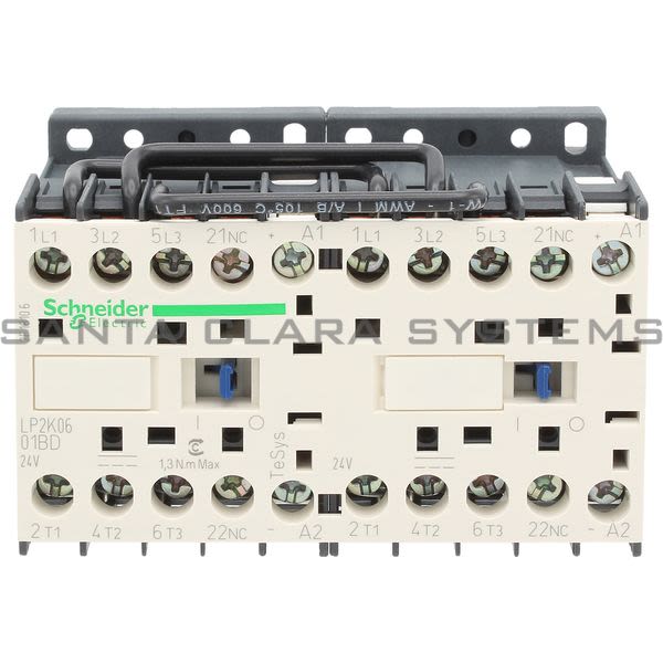 Telemecanique LP2K0601BD TeSys K reversing contactor - 3P - AC-3 <= 440 V 6 A - 1 NC - 24 V DC coil Product Image
