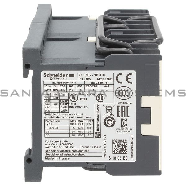 Telemecanique LP2K0601BD TeSys K reversing contactor - 3P - AC-3 <= 440 V 6 A - 1 NC - 24 V DC coil Product Image