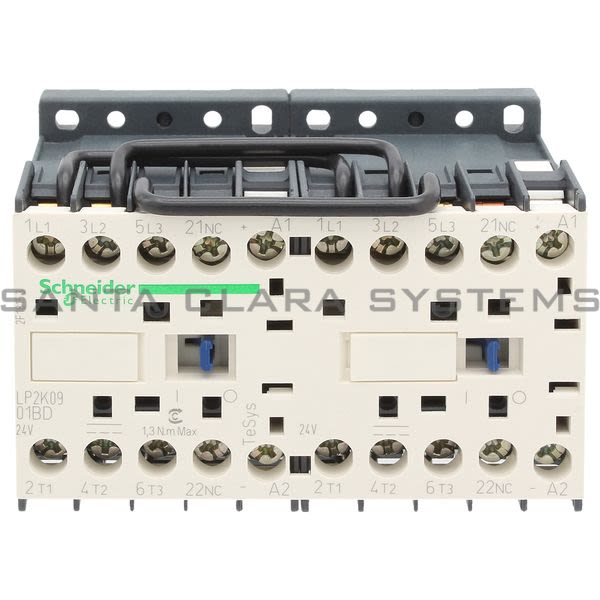 Telemecanique LP2K0901BD TeSys K reversing contactor - 3P - AC-3 <= 440 V 9 A - 1 NC - 24 V DC coil Product Image