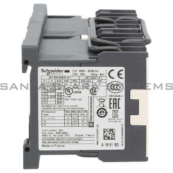 Telemecanique LP2K0901BD TeSys K reversing contactor - 3P - AC-3 <= 440 V 9 A - 1 NC - 24 V DC coil Product Image