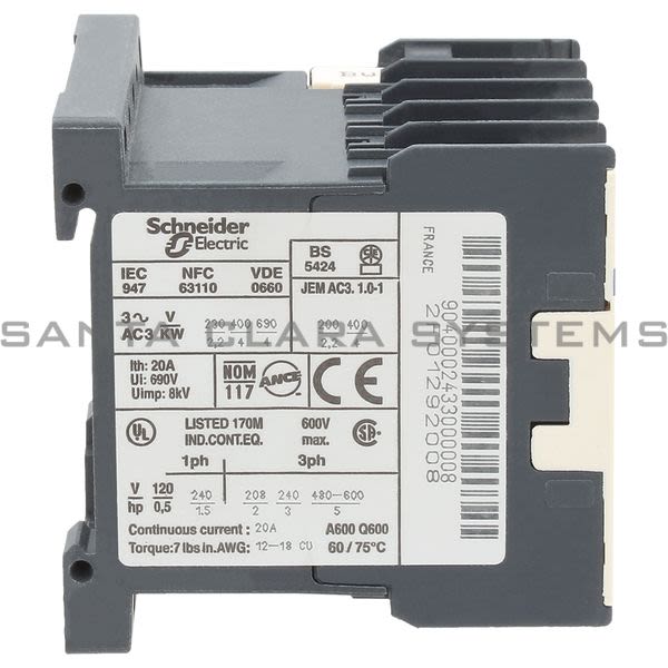 Telemecanique LP4K09004BW3 TeSys K contactor - 4P (4 NO) - AC-1 <= 440 V 20 A - 24 V DC coil Product Image