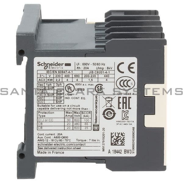 Telemecanique LP4K0910BW3 TeSys K contactor - 3P - AC-3 <= 440 V 9 A - 1 NO aux. - 24 V DC coil Product Image