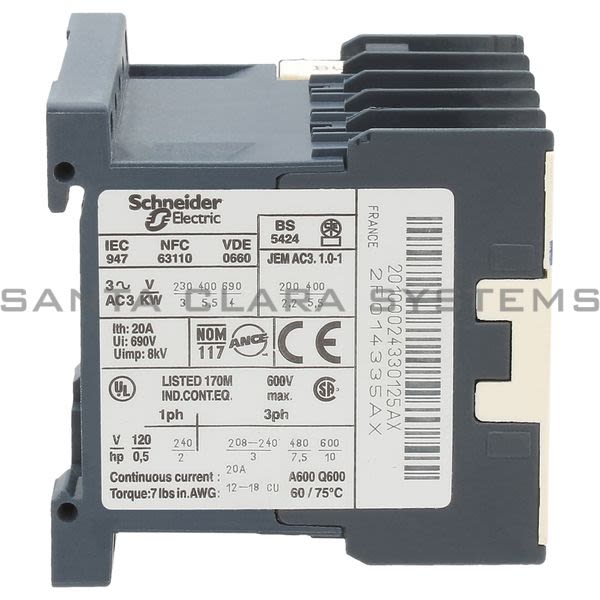 Telemecanique LP4K1201BW3 TeSys K contactor - 3P - AC-3 <= 440 V 12 A - 1 NC aux. - 24 V DC coil Product Image
