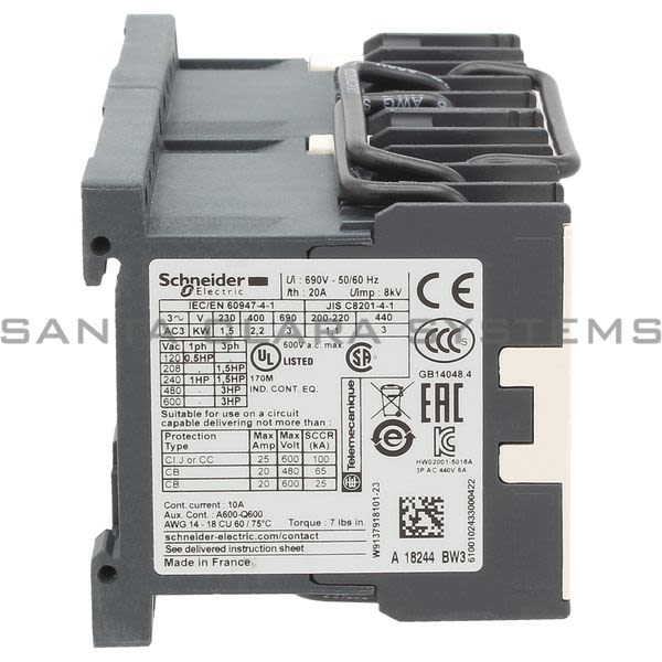 Telemecanique LP5K0610BW3 TeSys K reversing contactor - 3P - AC-3 <= 440 V 6 A - 1 NO - 24 V DC coil Product Image