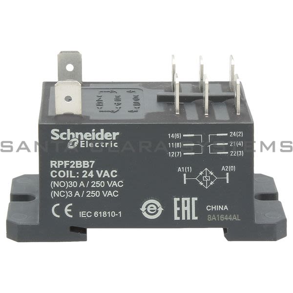 Telemecanique RPF2BB7 power relay plug-in - Zelio RPF - 2 CO - 24 V AC - 30 A Product Image