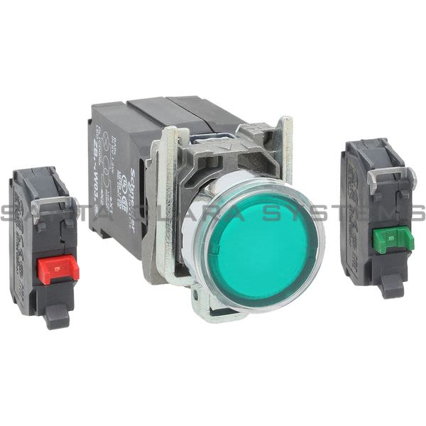 Telemecanique XB4BW3335 green flush complete illum pushbutton Ø22 spring return 1NO+1NC 110...120V Product Image