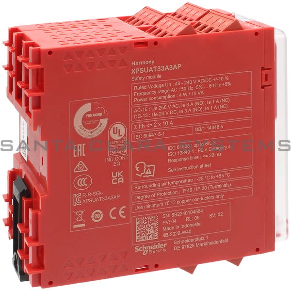 Telemecanique XPSUAT33A3AP Preventa module Cat.4 features XPSUAK + delayed outputs 48-240vac/dc screw Product Image