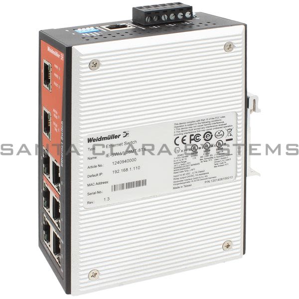 Weidmuller 1240940000 Ethernet Switch | IE-SW-VL08MT-8TX Product Image