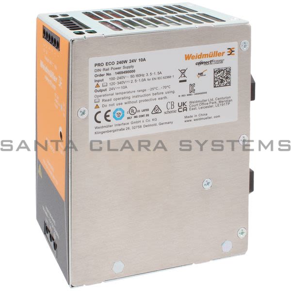 Weidmuller 1469490000 Power Supply | 	PRO ECO 240W 24V 10A Product Image